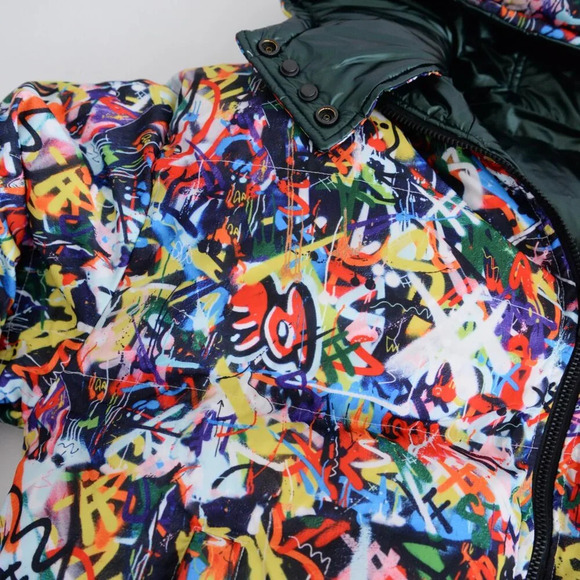 Mcintyre Nylon Graffiti And Green Reversible  Zip Up Puffer Jacket New With Tags - Picture 14 of 16